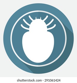 Icon bug on white circle with a long shadow