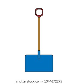 Icon of building a beautiful shovel with a wooden handle for cleaning snow. Garden snowblower on a white background. Vector illustration.