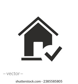 icon of building with check mark, house approved, flat symbol - vector illustration