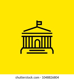 Icon of building with columns and flag on top. Bank, museum, court. Building concept. Can be used for topics like architecture, government, real estate.