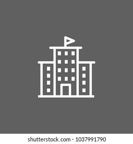 Icon of building with flag on top. University, library, government. Building concept. Can be used for topics like architecture, government, real estate.