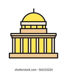 Icon building flat design isolated. Construction and house, building construction, architecture government, dome and federal landmark, politics and congress illustration