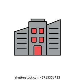 Symbol ein Gebäude einzeln auf sauberem Hintergrund.