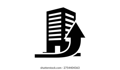 Icon of building with rising arrow