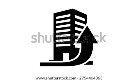 Icon of building with rising arrow