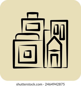 Icon Buildings. related to City symbol. hand drawn style. simple design illustration