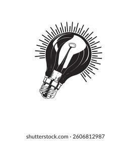 Icon of bulb with light ray Electric lamp thinking electricity Outline illustration