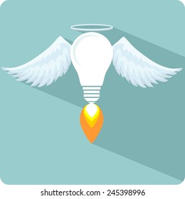 Icon bulb on a blue background, as emblem or logo, vector illustration