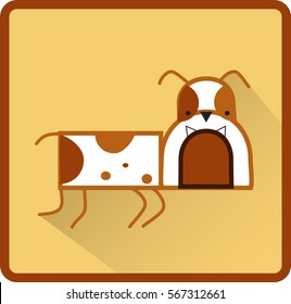 Icon bulldog dog in brown on a biege background in a flat design