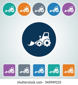 Icon of Bulldozer in Multi Color Circle & Square Shape. Eps-10.