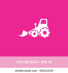 Icon of Bulldozer on Magenta Color Background. Eps-10.