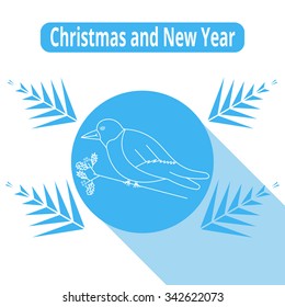 Icon bullfinch Christmas and New Year, on a white background