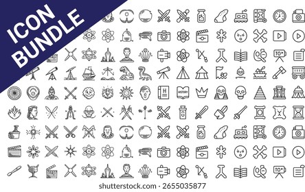 Paquete de iconos con Diseños de líneas minimalistas para Web y App UI, con iconos de Ciencia, historia, arte, Educación, cultura, Tecnología y exploración para proyectos digitales