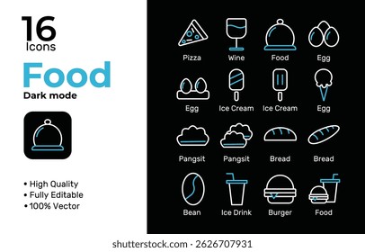 Conjunto de ícones alimento na ilustração vetorial