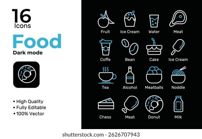 Icon Paquete set de comida en Ilustración vectorial