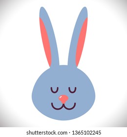 Icon of bunny head. Easter symbol. Cartoon rabbit animal character cute kawaii pastel blue on white background. Vector illustration