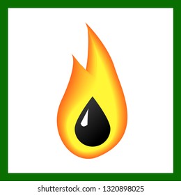 Icon burning drop of oil, vector illustration, fuel combustion symbol.