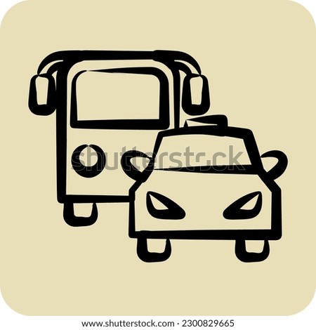 Icon Bus and Car. suitable for Automotive symbol. hand drawn style. simple design editable. design template vector. simple illustration