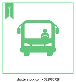 Icon of bus with bus driver, front view