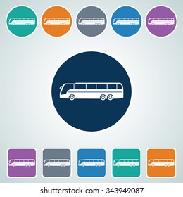Icon of Bus in Multi Color Circle & Square Shape. Eps-10.