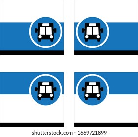 Symbol BUS STOP auf blauem, weißem und schwarzem Rahmen, Sicherheitsmaske, Symbol auf nacktem Licht in der rechten oder linken Position, Symbol-Busfarbe schwarz
