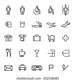 icon Business airport travel icons set with passport check control board isolated vector illustration on white background
