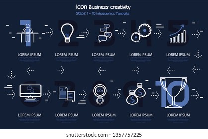 Icon Business creativity - Steps 1- 10  Infographics Template  Idea and concept design.
