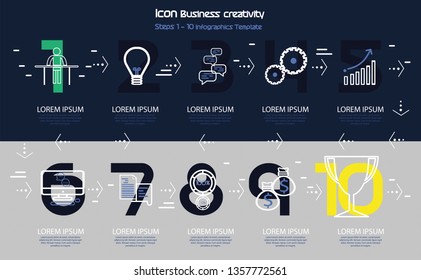 Icon Business creativity - Steps 1- 10  Infographics Template  Idea and concept design.