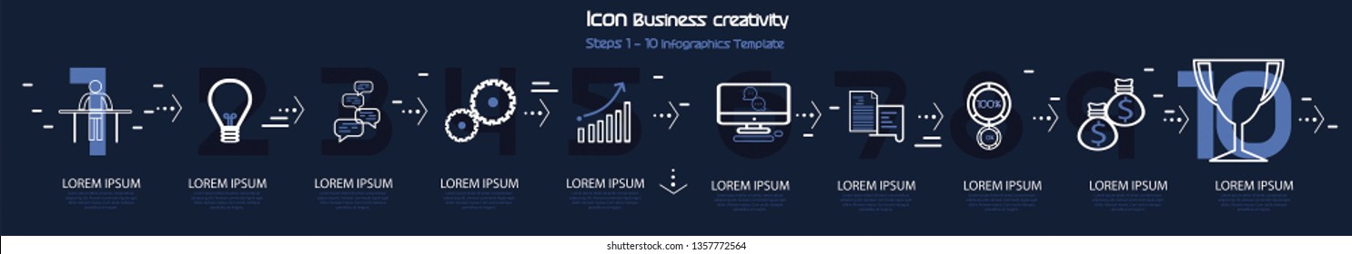 Icon Business creativity - Steps 1- 10  Infographics Template  Idea and concept design.