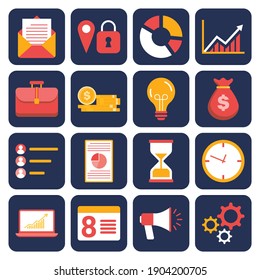 El negocio de los iconos. Estilo de icono plano adecuado para página de inicio web, banner, volante, pegatina, tarjeta, libros de iconos, etc.