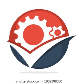 icon business logo with the concept of work process, and a combination of check mark