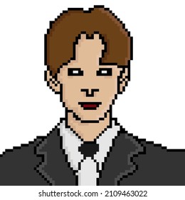 Icon business man character pixel art style. Avatar character, 8 bit
