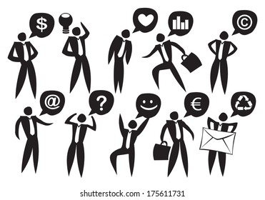 Icon of Business man in the workplace with different emotions.