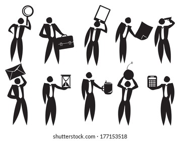 Icon of Business man in the workplace with different emotions.