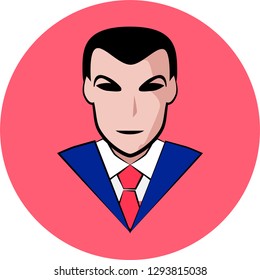 Icon of a businessman with a black stroke enclosed in a circle on a white background