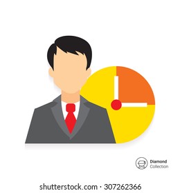 Icon of businessman and clock face