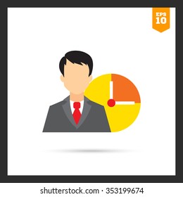 Icon of businessman and clock face