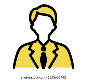 Icon of businessman, businessman, company employee.
Illustration of a man in a suit, with elements of a job hunter, new employee, or salesman.
