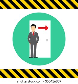 Icon of businessman figure standing at doorway with arrow direction sing