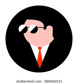 Icon with a businessman with glasses and a tie. Portrait of a young man in a business suit. Vector illustration of a successful person.