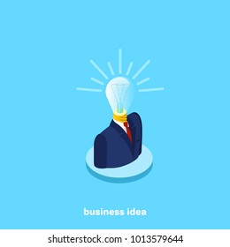 icon of a businessman with a lightbulb instead of a head, isometric image