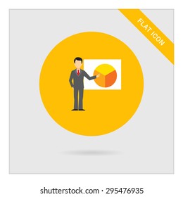Icon of businessman making report at circular diagram on white board