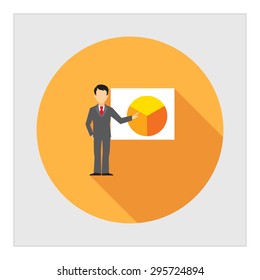 Icon of businessman making report at circular diagram on white board