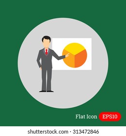 Icon of businessman making report at circular diagram on white board