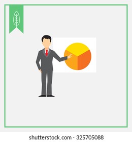 Icon of businessman making report at circular diagram on white board