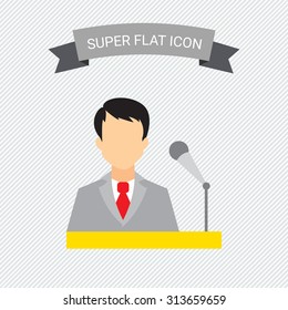 Icon of businessman at speaker's stand with microphone 