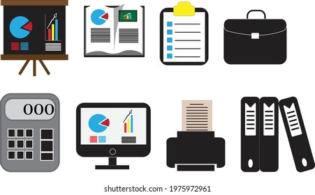 icon bussines and finance illustrator, flat design, office set is document,board,paper and note, bussines symbol