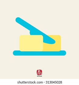 Icon of butter piece being cut with knife