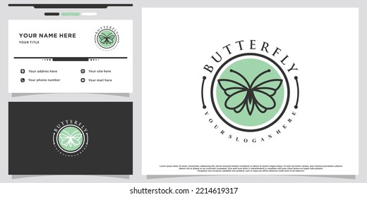 Icon butterfly logo design with creative concept and business card Premium Vector