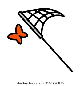 Icon Of Butterfly Net. Editable Bold Outline With Color Fill Design. Vector Illustration.